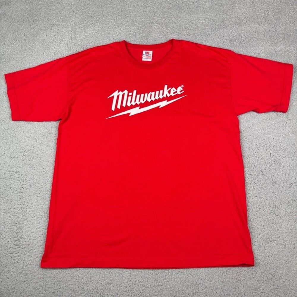 VTG Milwaukee Tools Shirt Men XL Red Bayside USA Smooth From The Start Promo Tee